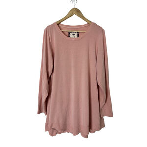 Cupio Woman Pink Crewneck Long Sleeve Lagenlook Pullover Tunic Top Size 1X Soft